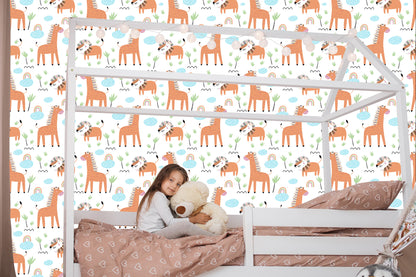 Wallpaper Safari Animals. Lions. Rainbow. Boy's Room