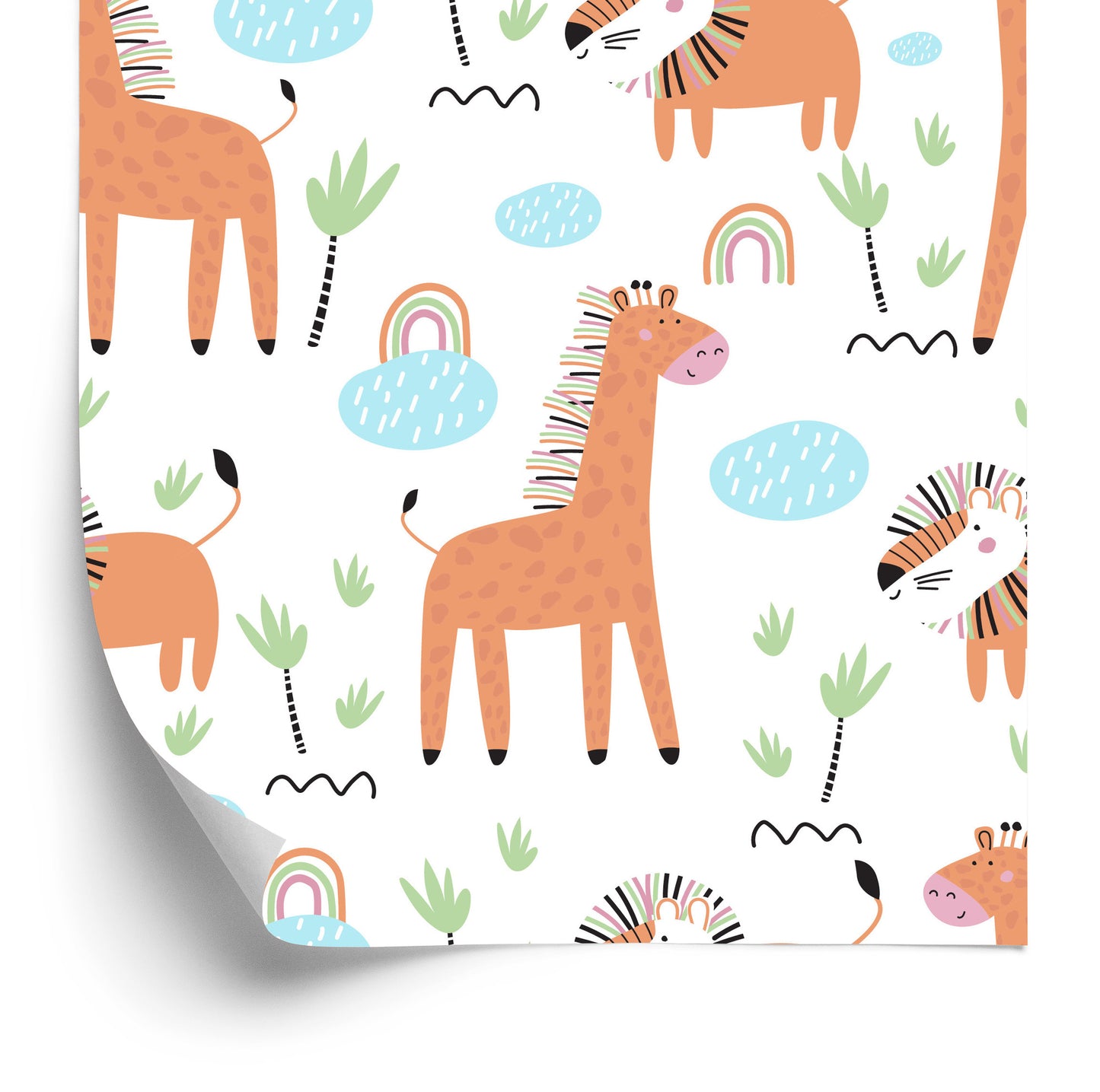 Wallpaper Safari Animals. Lions. Rainbow. Boy's Room