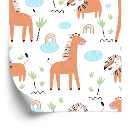 Wallpaper Safari Animals. Lions. Rainbow. Boy's Room