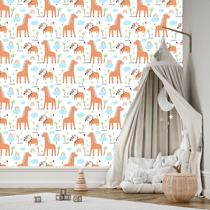 Wallpaper Safari Animals. Lions. Rainbow. Boy's Room