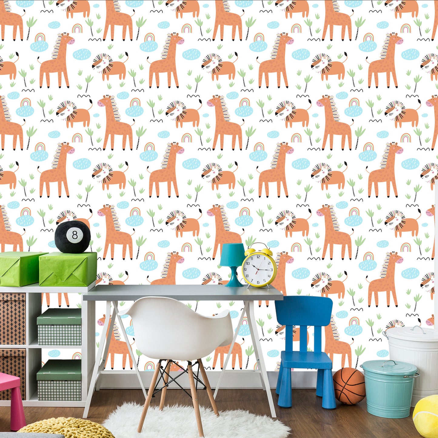 Wallpaper Safari Animals. Lions. Rainbow. Boy's Room