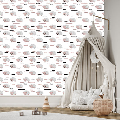 Wallpaper For Boy's Room Hedgehog Animals Clouds