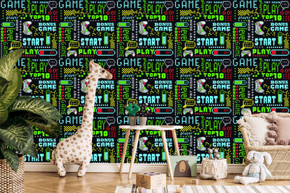 Wallpaper To Boy's Room Colorful Pixelated Inscriptions