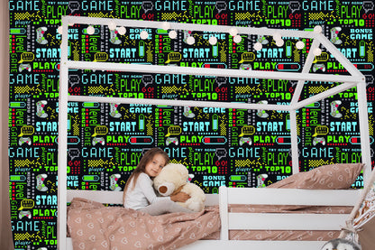 Wallpaper To Boy's Room Colorful Pixelated Inscriptions
