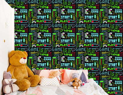 Wallpaper To Boy's Room Colorful Pixelated Inscriptions