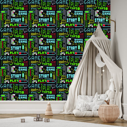 Wallpaper To Boy's Room Colorful Pixelated Inscriptions