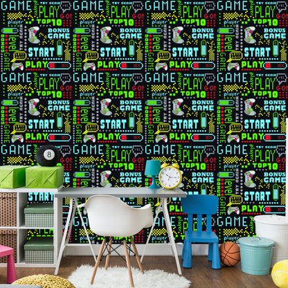 Wallpaper To Boy's Room Colorful Pixelated Inscriptions