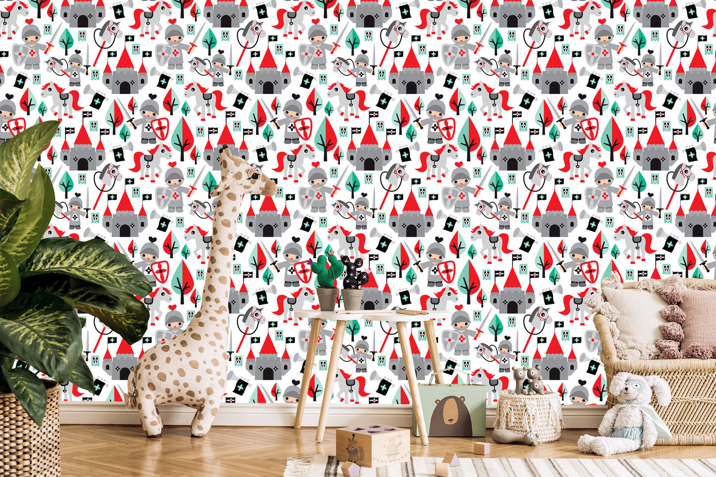 Wallpaper Children's Fairy Tale Knights Horses Tree