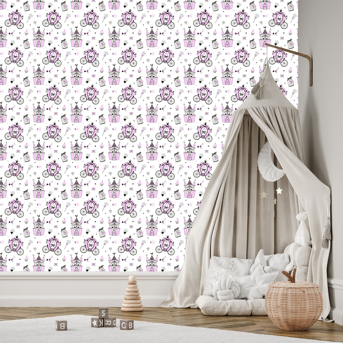 Wallpaper Fairy-Tale Castle Birds For Children's Room