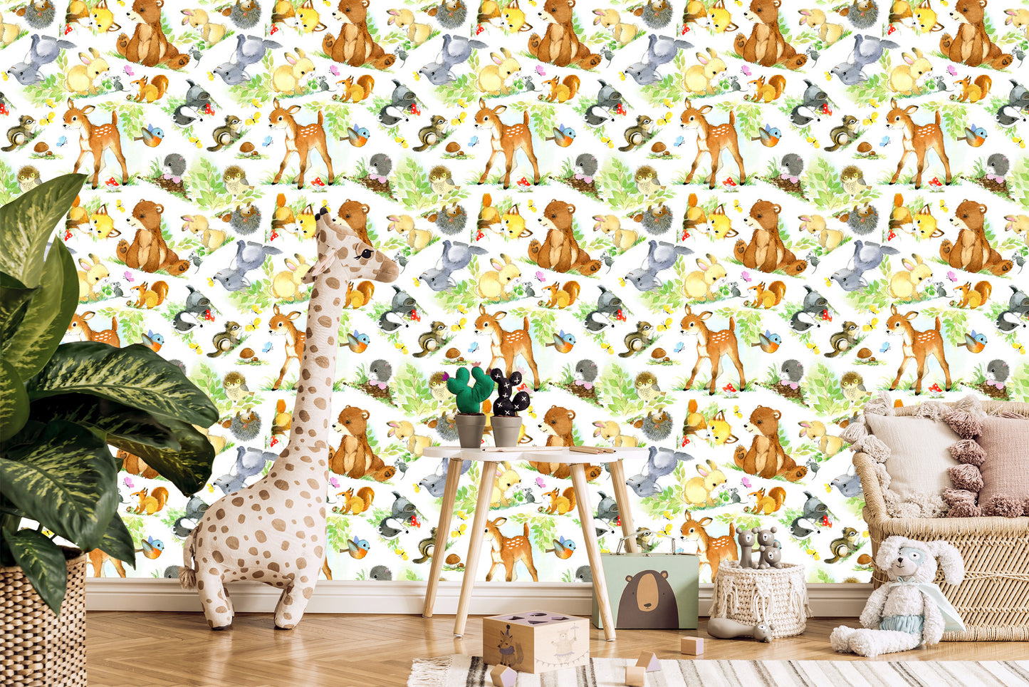Wallpaper Children's Fairy-Tale Forest Animals. Leaves