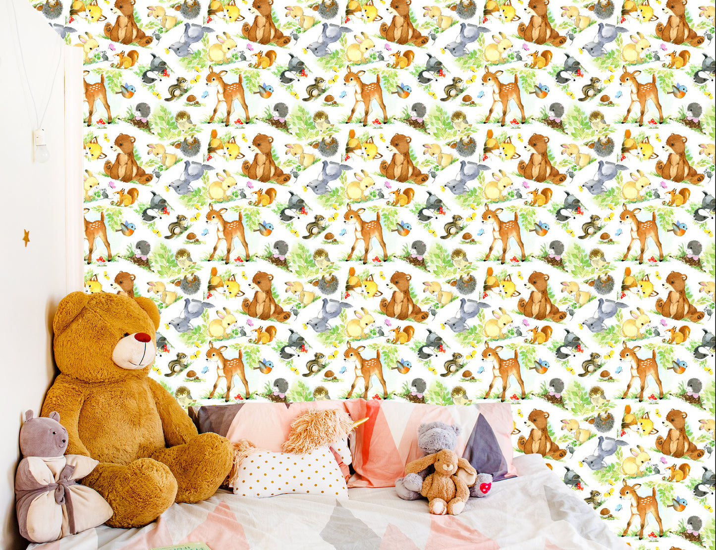 Wallpaper Children's Fairy-Tale Forest Animals. Leaves