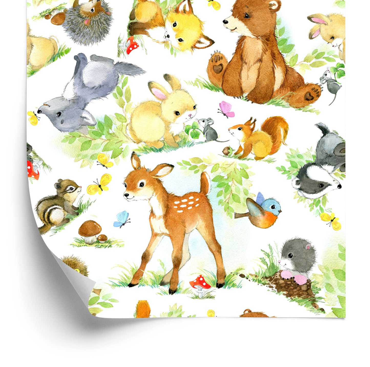 Wallpaper Children's Fairy-Tale Forest Animals. Leaves