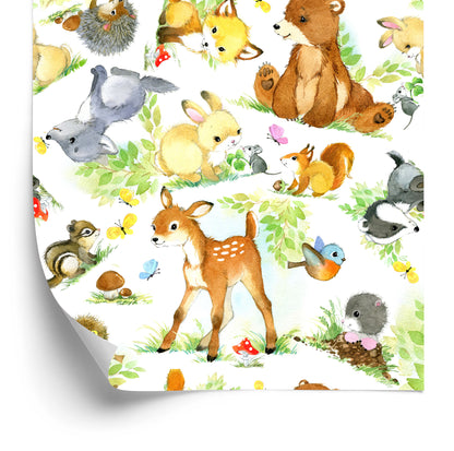 Wallpaper Children's Fairy-Tale Forest Animals. Leaves