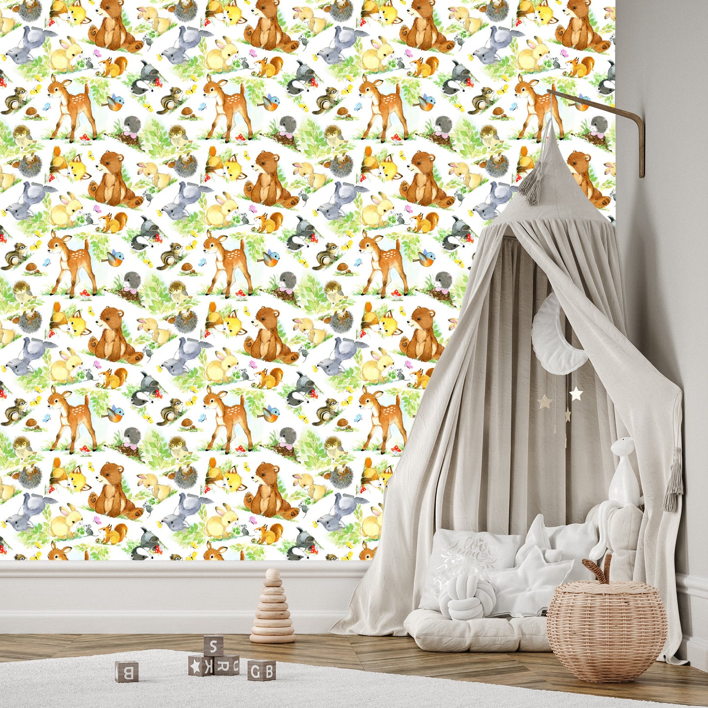 Wallpaper Children's Fairy-Tale Forest Animals. Leaves
