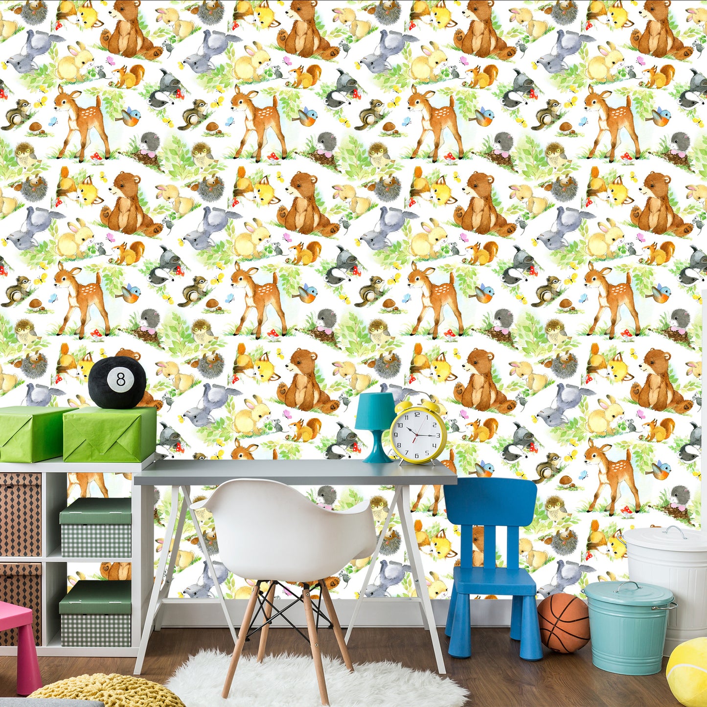 Wallpaper Children's Fairy-Tale Forest Animals. Leaves