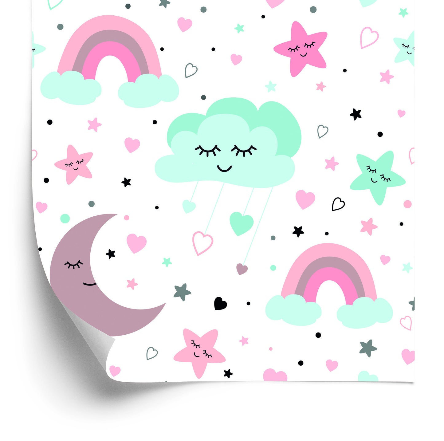 Wallpaper For Children - Sleeping Clouds, Moons, Stars And Rainbows