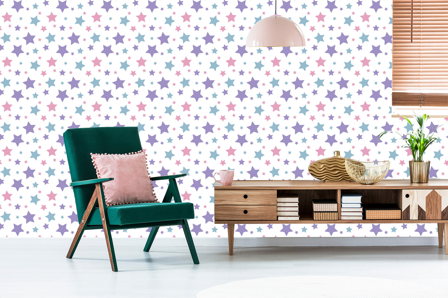 Wallpaper For Children - Blue, Pink And Violet Stars