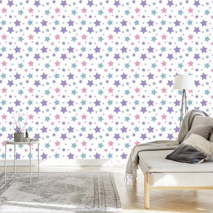 Wallpaper For Children - Blue, Pink And Violet Stars