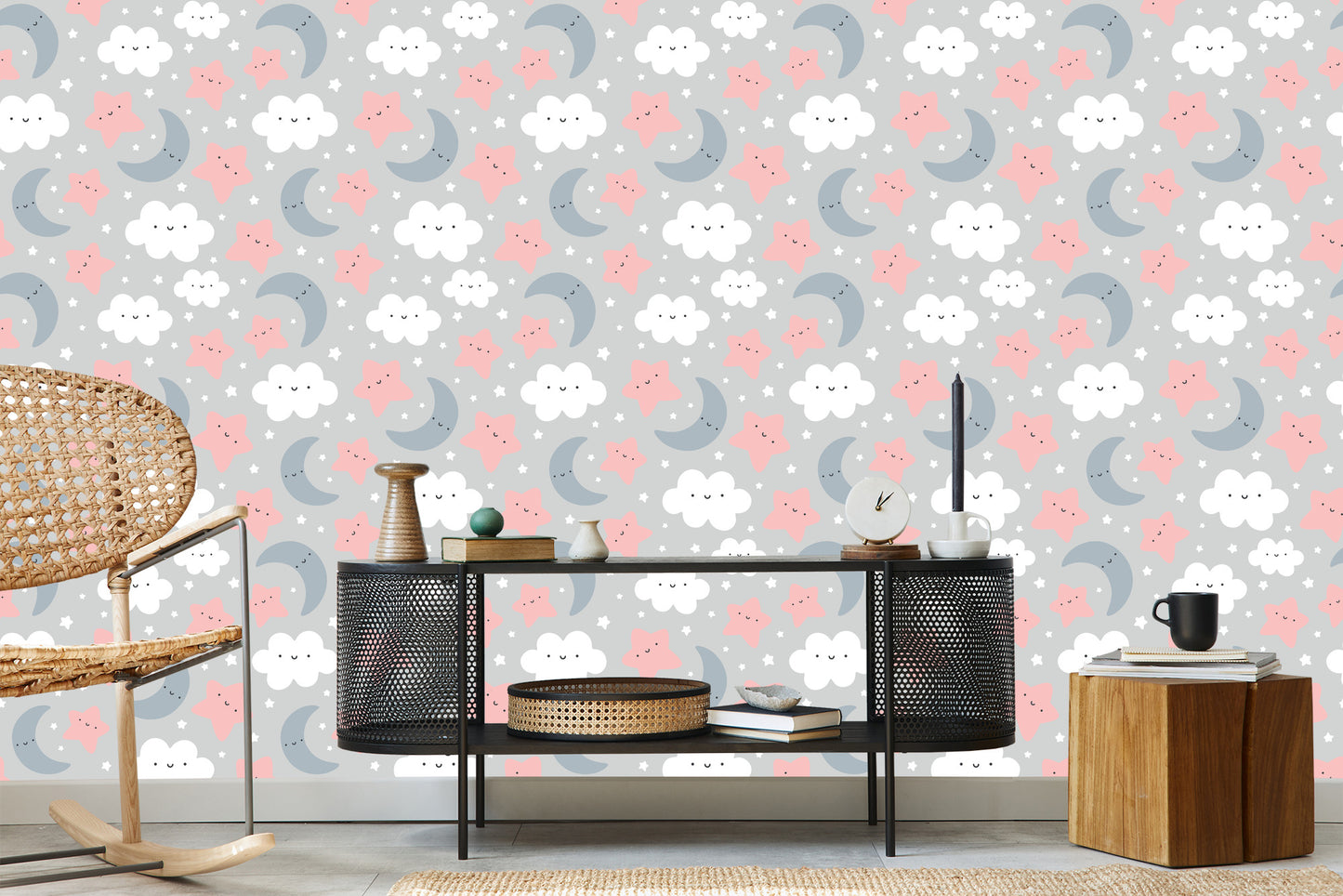 Wallpaper For Children - Smiling Clouds And Stars