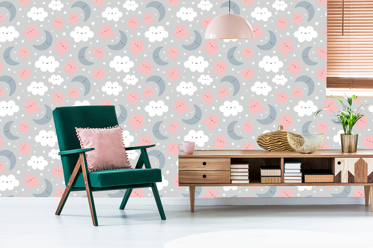 Wallpaper For Children - Smiling Clouds And Stars