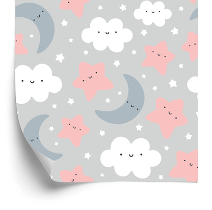 Wallpaper For Children - Smiling Clouds And Stars