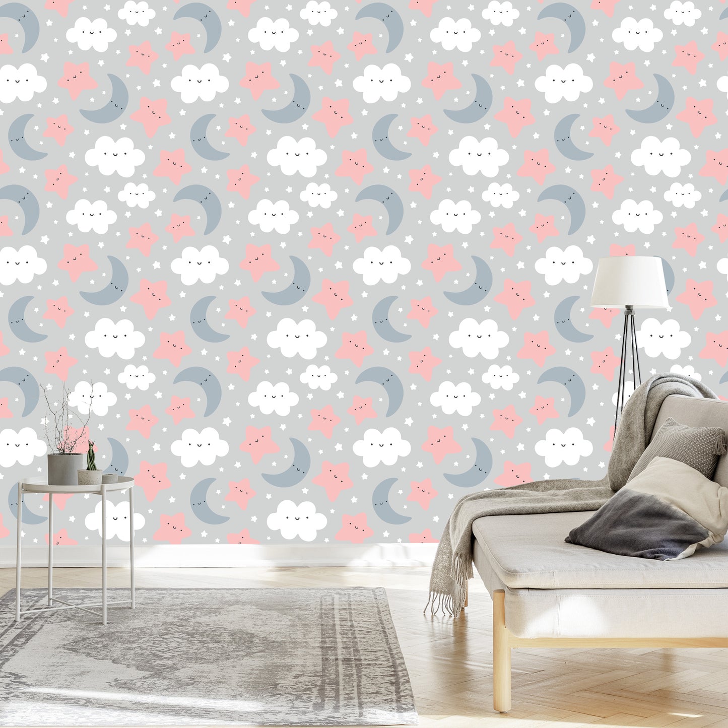 Wallpaper For Children - Smiling Clouds And Stars