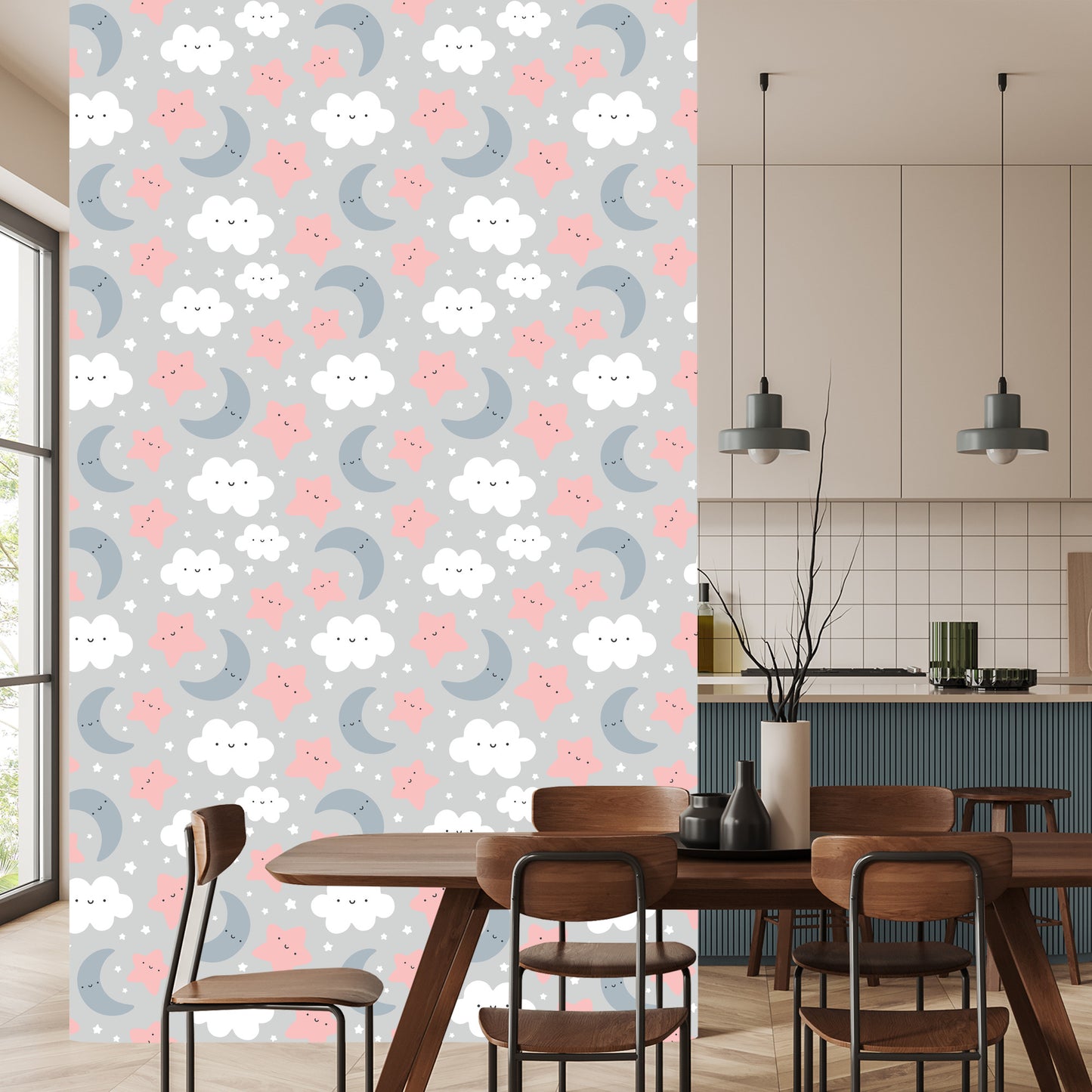 Wallpaper For Children - Smiling Clouds And Stars