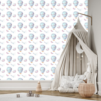Wallpaper Birds In The Clouds Balloons Into A Baby's Room