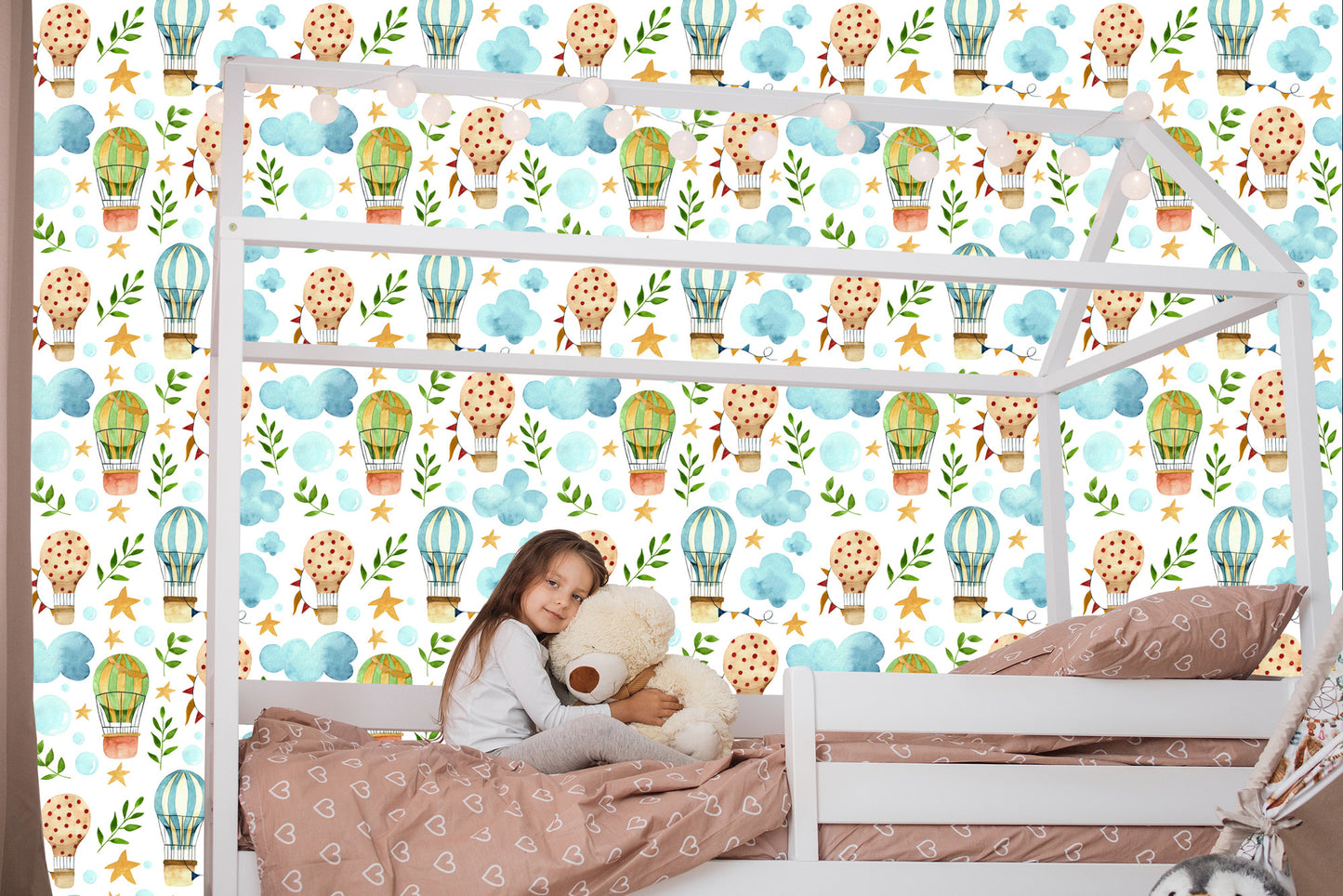 Wallpaper For Children, Balloons, Clouds, Star Plants