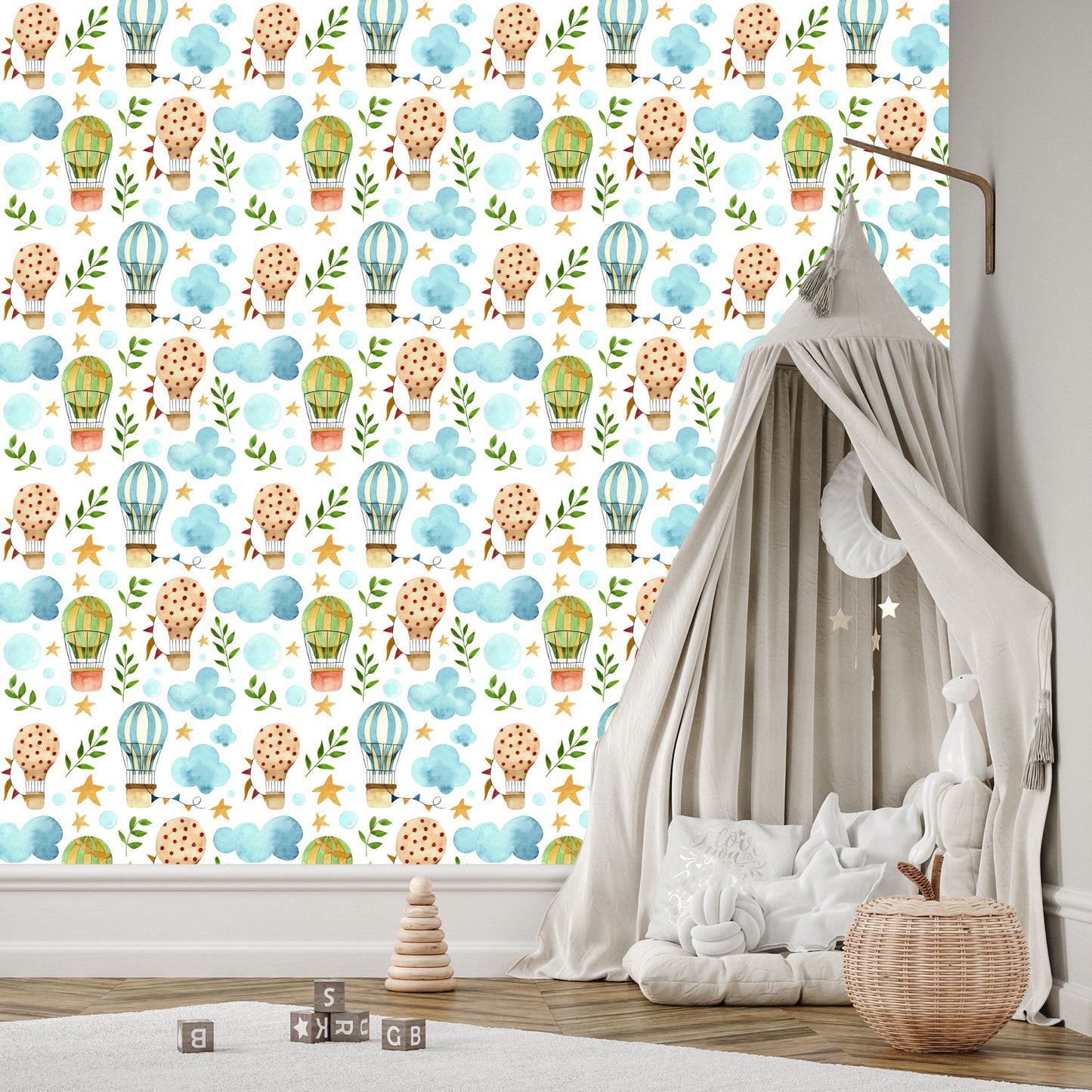 Wallpaper For Children, Balloons, Clouds, Star Plants