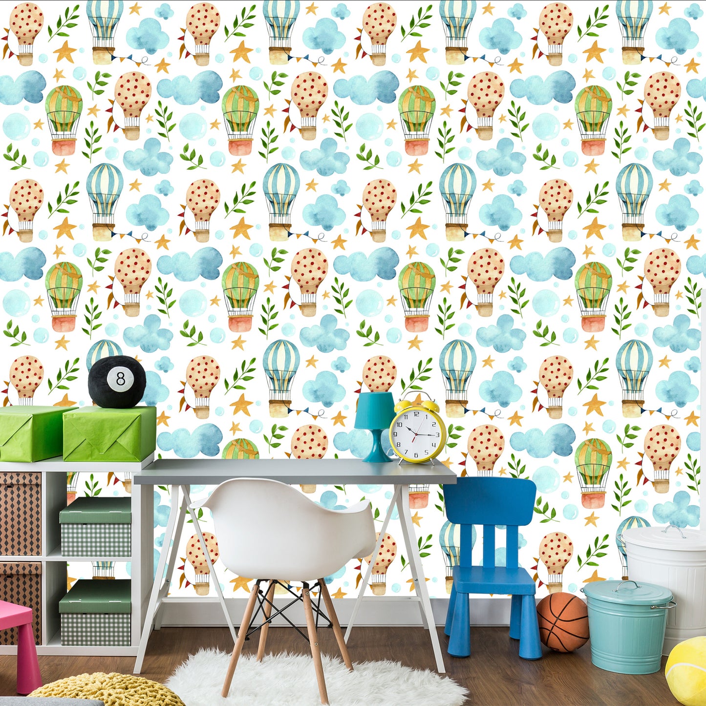 Wallpaper For Children, Balloons, Clouds, Star Plants
