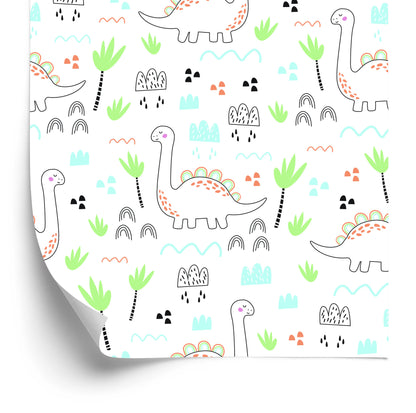 Wallpaper For Children. Dinosaurs. Clouds. Trees