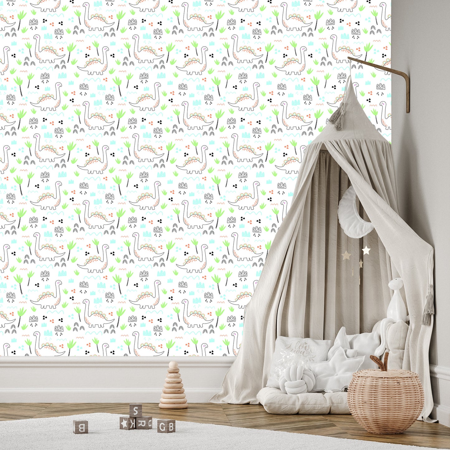 Wallpaper For Children. Dinosaurs. Clouds. Trees