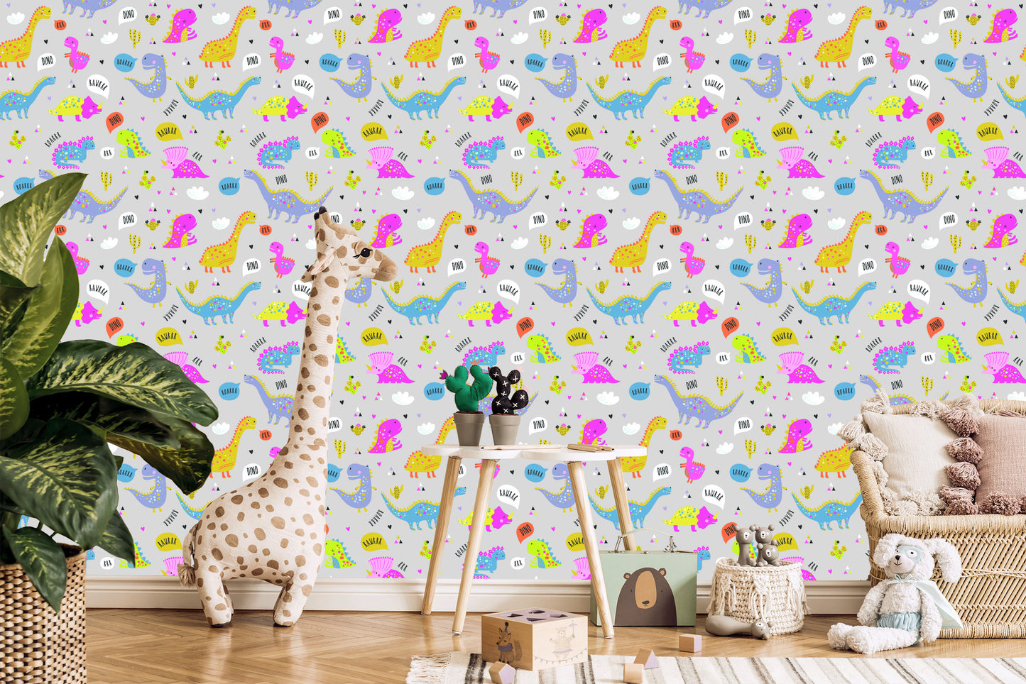 Wallpaper For Children Colorful Nature Flowers Dinosaurs