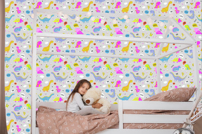 Wallpaper For Children Colorful Nature Flowers Dinosaurs