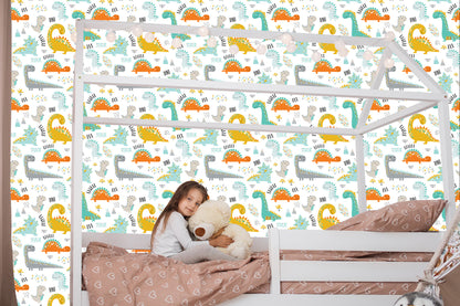 Wallpaper For Children Colorful Dinosaurs Mountains Nature