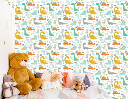 Wallpaper For Children Colorful Dinosaurs Mountains Nature
