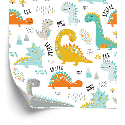 Wallpaper For Children Colorful Dinosaurs Mountains Nature