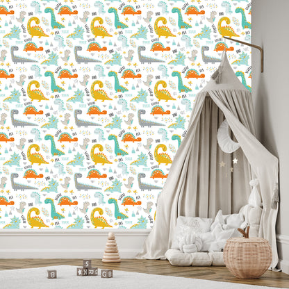Wallpaper For Children Colorful Dinosaurs Mountains Nature