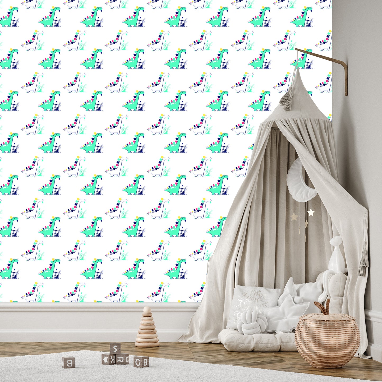 Wallpaper For Baby's Room Dinosaurs, Plants, Leaves