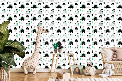 Wallpaper For Baby Room Dinosaurs Tree Clouds