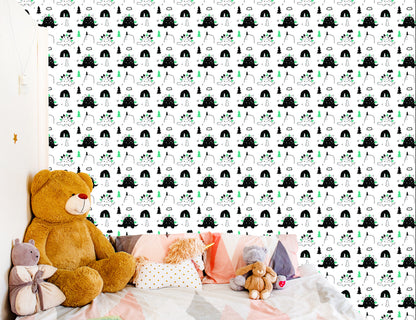 Wallpaper For Baby Room Dinosaurs Tree Clouds