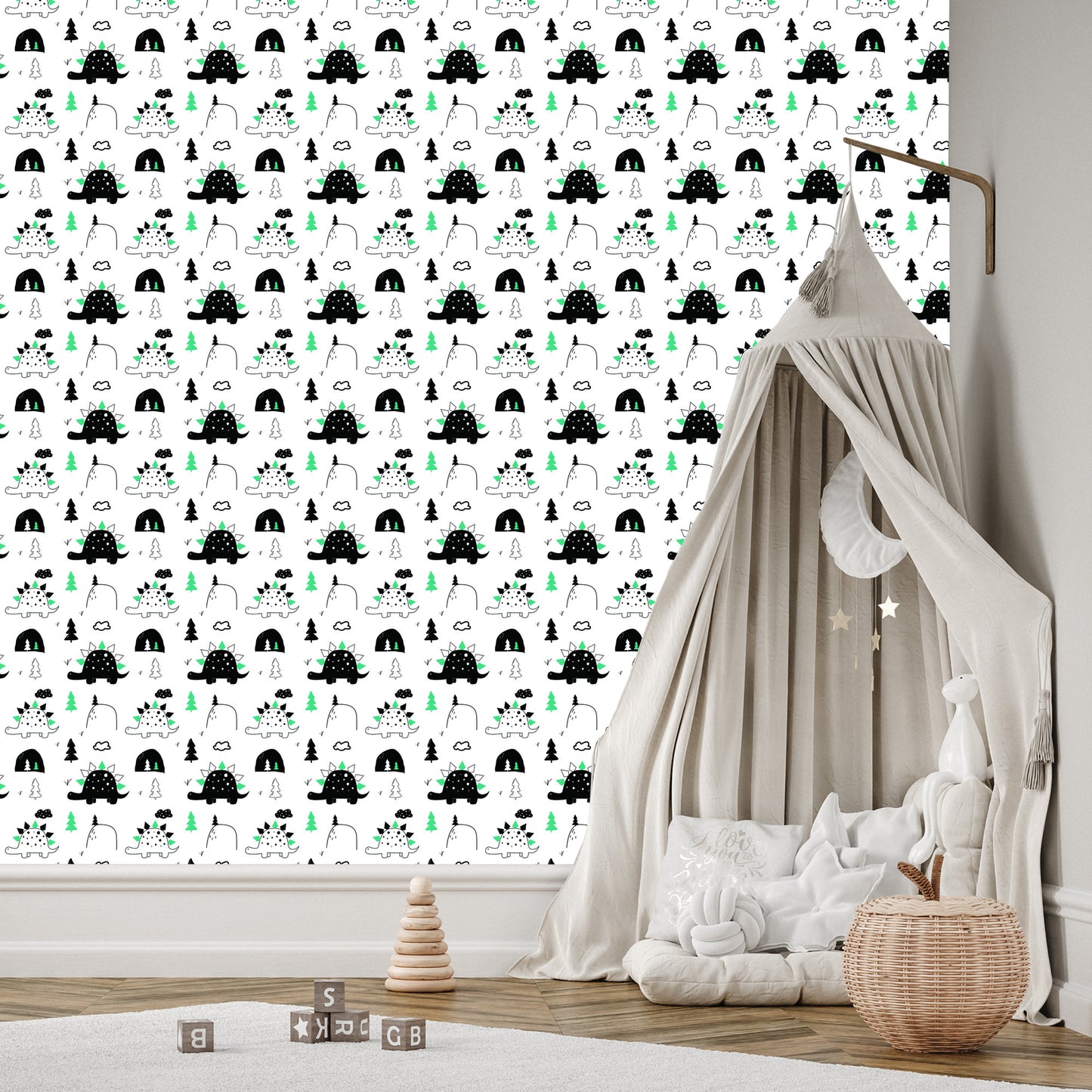 Wallpaper For Baby Room Dinosaurs Tree Clouds