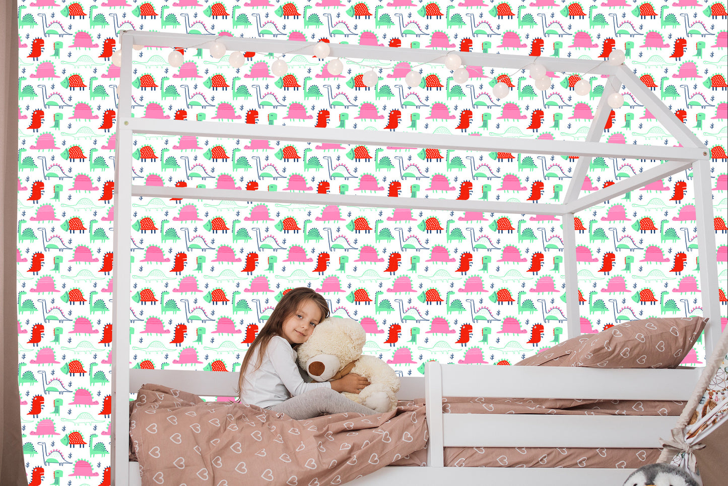 Wallpaper Colorful Dinosaur Leaves For Baby's Room