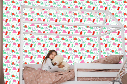 Wallpaper Colorful Dinosaur Leaves For Baby's Room