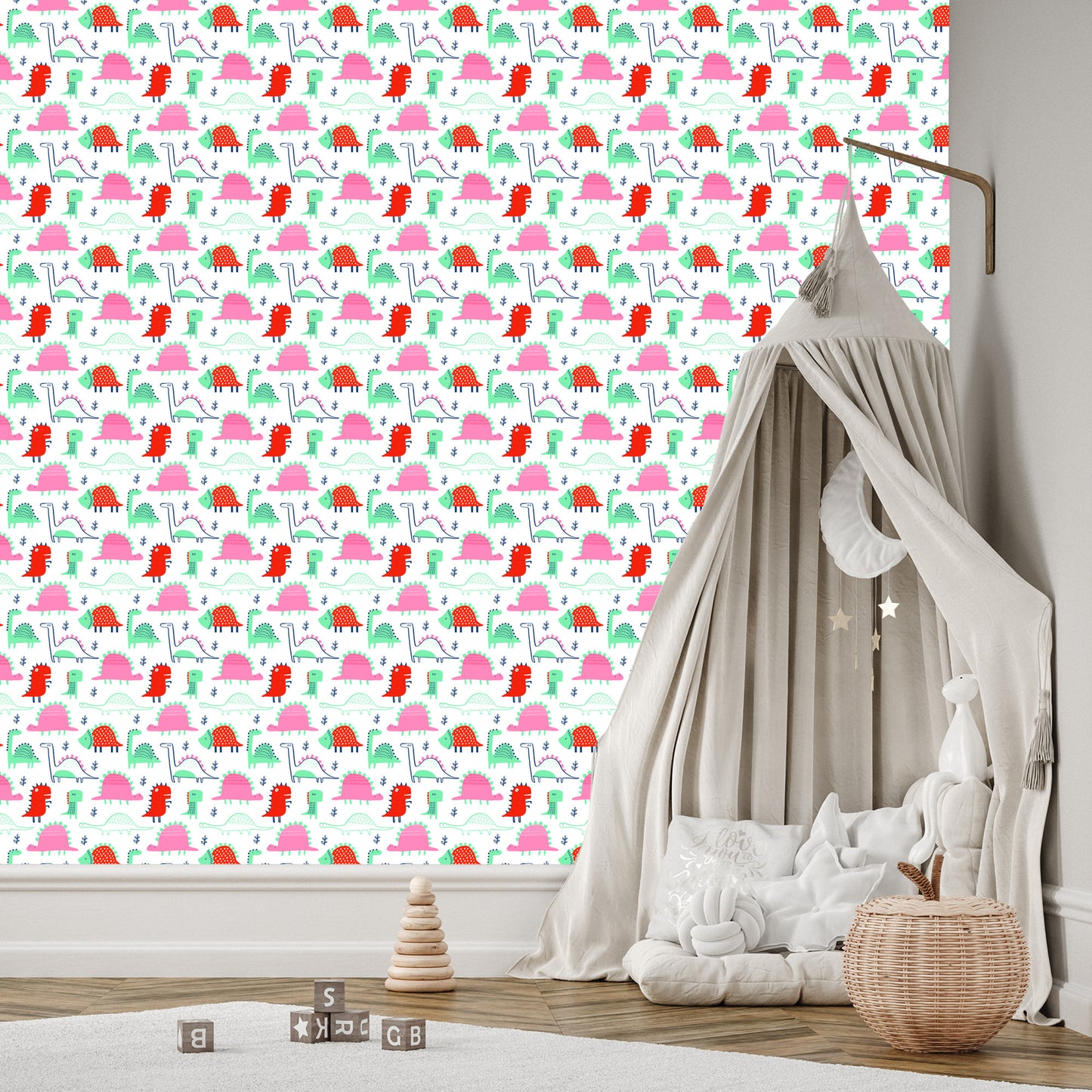 Wallpaper Colorful Dinosaur Leaves For Baby's Room