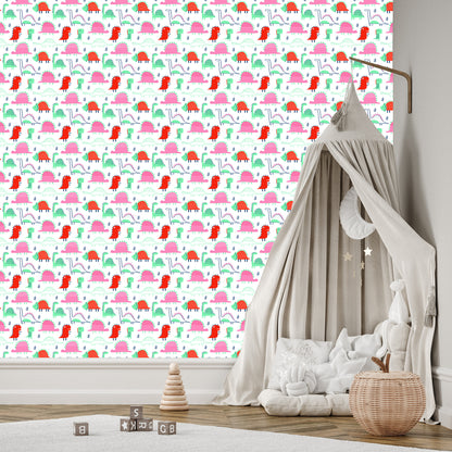 Wallpaper Colorful Dinosaur Leaves For Baby's Room