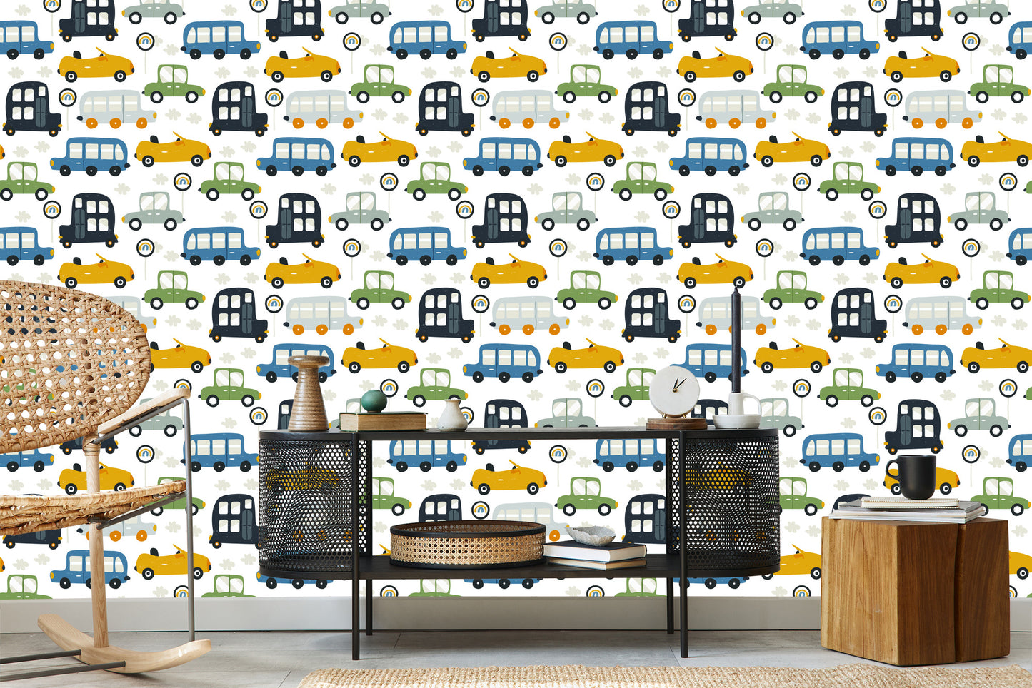 Wallpaper For Children - Colorful Toy Cars And Road Signs