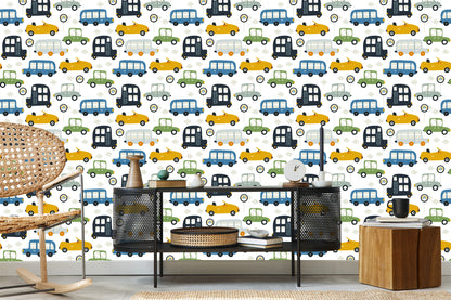 Wallpaper For Children - Colorful Toy Cars And Road Signs