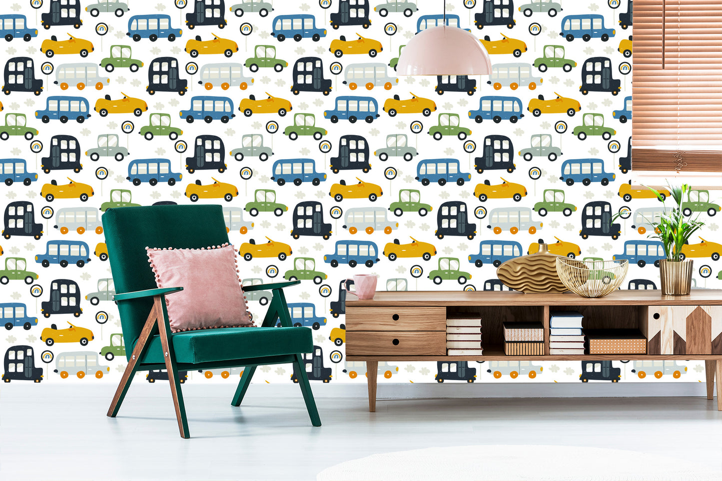 Wallpaper For Children - Colorful Toy Cars And Road Signs